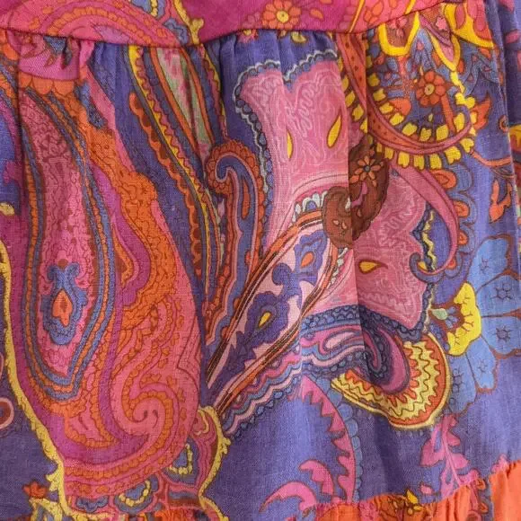 Lauren Ralph Lauren 100% Linen Pink Paisley Tiered Ruffle Midi Skirt - Small - Picture 5 of 7
